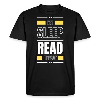manger dormir lire répéter l’idée cadeau lire le slogan - T-shirt Premium bio Homme - noir - Devant - Nico (187cm)
