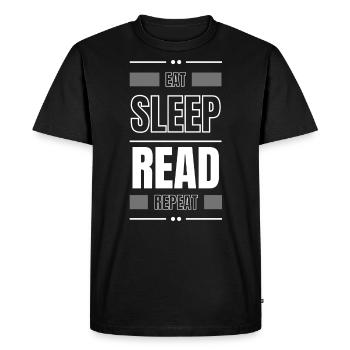 manger dormir lire répéter l’idée cadeau lire le slogan - T-shirt Premium bio Homme - noir - Devant - Nico (187cm)