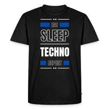 manger du sommeil techno répéter l’idée cadeau en disant fête - T-shirt Premium bio Homme - noir - Devant - Nico (187cm)