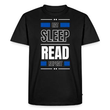 manger dormir lire répéter l’idée cadeau lire le slogan - T-shirt Premium bio Homme - noir - Devant - Nico (187cm)