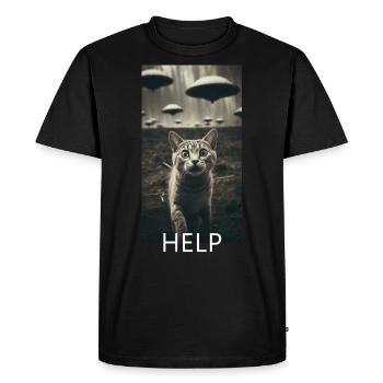 Chat Drôle Selfie Alien UFO Meme - T-shirt Premium bio Homme - noir - Devant - Nico (187cm)
