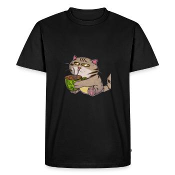 Le chat boit un café - T-shirt Premium bio Homme - noir - Devant - Nico (187cm)