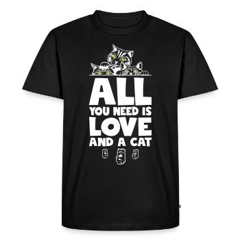 Tout ce dont tu as besoin, c’est d’amour et d’un chat - T-shirt Premium bio Homme - noir - Devant - Nico (187cm)