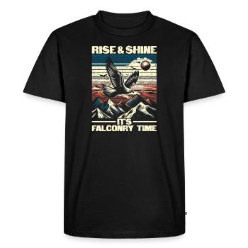 Rise And Shine It's Falconry Time - Falknerei - Men's Premium Organic T-Shirt - black - Front - Nico (187cm)