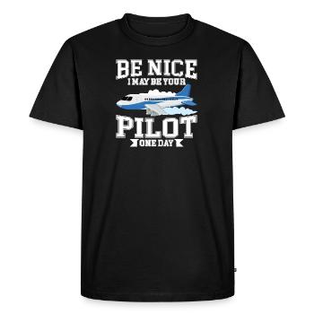 Funny pilot airplane passenger airplane flying - Men's Premium Organic T-Shirt - black - Front - Nico (187cm)