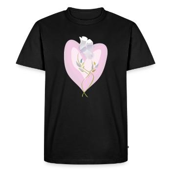 Gentle White Tulip Heart Illustration - Men's Premium Organic T-Shirt - black - Front - Nico (187cm)