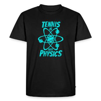 Le tennis, c’est juste de la physique en cyan - T-shirt Premium bio Homme - noir - Devant - Nico (187cm)