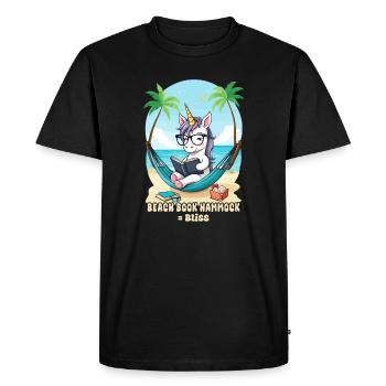 Unicorn with book - Men's Premium Organic T-Shirt - black - Front - Nico (187cm)