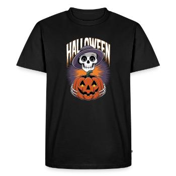 Squelette d’Halloween avec citrouille lanterne - T-shirt Premium bio Homme - noir - Devant - Nico (187cm)