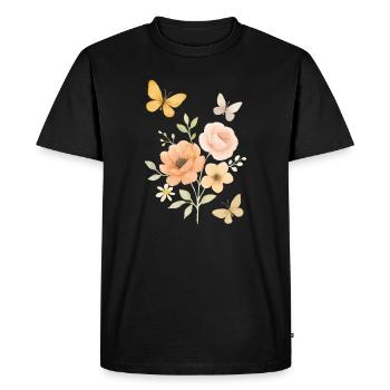 Fleurs pastel motifs papillon - T-shirt Premium bio Homme - noir - Devant - Nico (187cm)