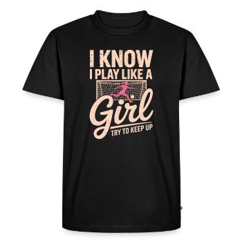 Je sais que je joue comme une fille - T-shirt Premium bio Homme - noir - Devant - Nico (187cm)