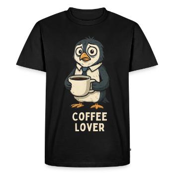 Coffee lover penguin with cup - Men's Premium Organic T-Shirt - black - Front - Nico (187cm)