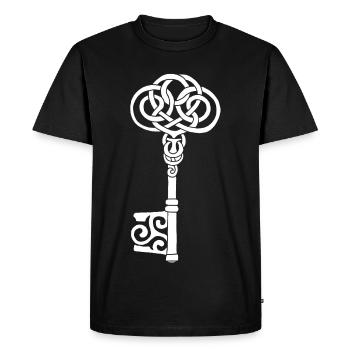 White Celtic Key - Men's Premium Organic T-Shirt - black - Front - Nico (187cm)