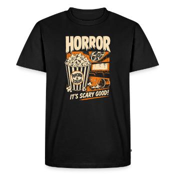 Popcorn And Screams Horror - Men's Premium Organic T-Shirt - black - Front - Nico (187cm)