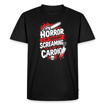 La thérapie de l’horreur, c’est mon cardio - T-shirt Premium bio Homme - noir - Devant - Nico (187cm)