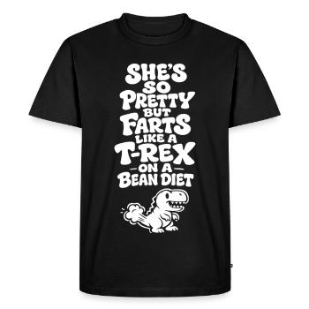 Humour Couple – Elle Pète comme un T-Rex - T-shirt Premium bio Homme - noir - Devant - Nico (187cm)