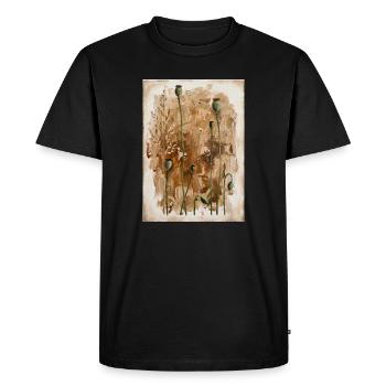Tiges de coquelicot sur des tons terreux - T-shirt Premium bio Homme - noir - Devant - Nico (187cm)