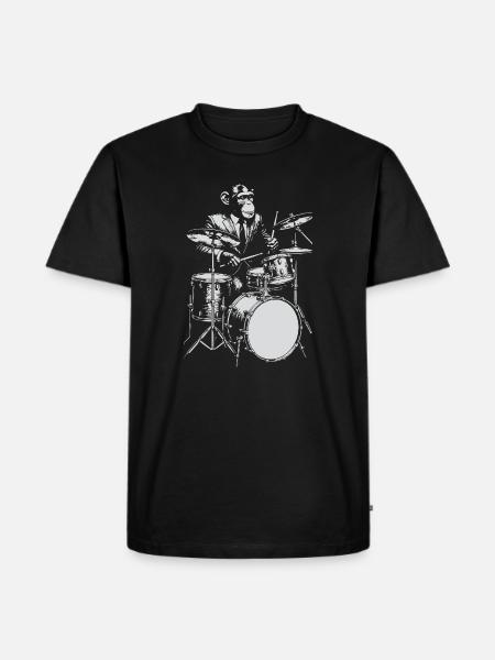 Monkey Jazz Drummer - Männer Premium Bio T-Shirt - Schwarz