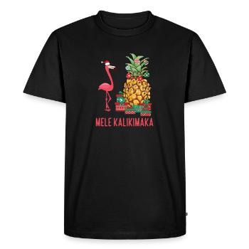 Mele Kalikimaka Pineapple Flamingo Noël - T-shirt Premium bio Homme - noir - Devant - Nico (187cm)