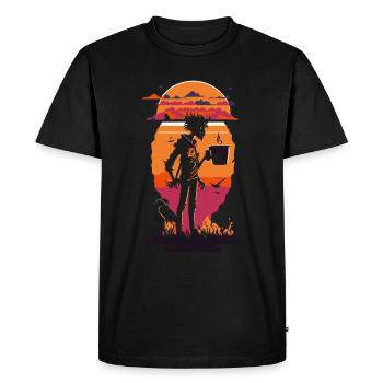 Zombies illustration with coffee in hand - Men's Premium Organic T-Shirt - black - Front - Nico (187cm)