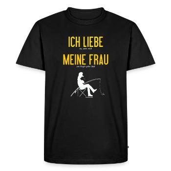 Angel Designs liebe meine Frau angeln RAHMENLOS G - Männer Premium Bio T-Shirt - Schwarz - Vorne - Nico (187cm)