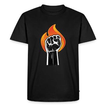 Raised fist burns black power symbol - Men's Premium Organic T-Shirt - black - Front - Nico (187cm)