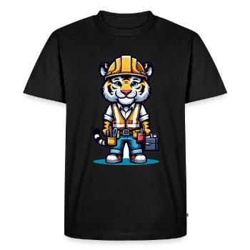 Mignon tigre ouvrier de la construction - T-shirt Premium bio Homme - noir - Devant - Nico (187cm)