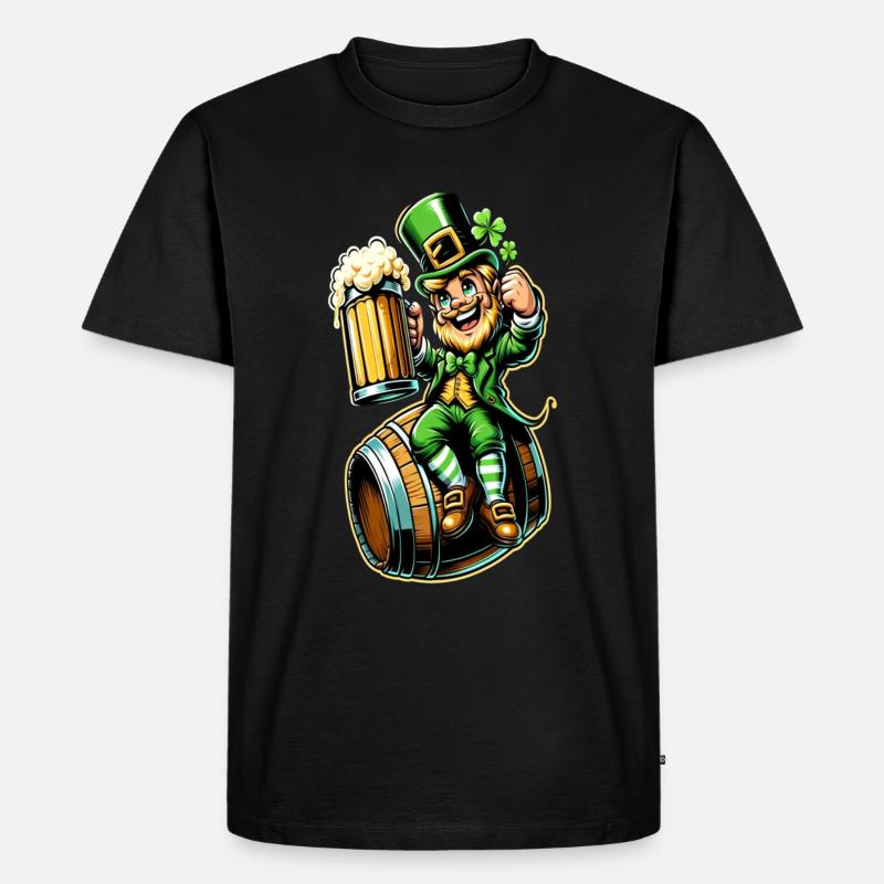 Bierfass-Leprechaun (Irischer Kobold) - Männer Premium Bio T-Shirt - Schwarz