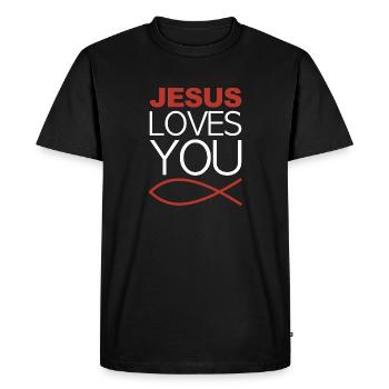 Jésus t’aime, Jésus poisson - T-shirt Premium bio Homme - noir - Devant - Nico (187cm)