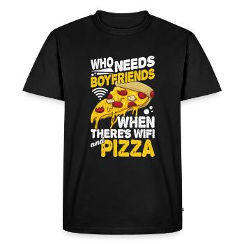 Cadeaux de pizzeria, Tshirt de pizza - T-shirt Premium bio Homme - noir - Devant - Nico (187cm)