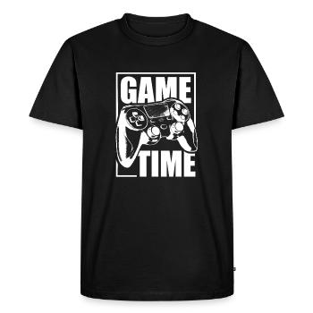 Trendy Gamer Shirt "Game Time" gambler - Men's Premium Organic T-Shirt - black - Front - Nico (187cm)