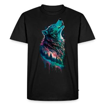 Aurora borealis in the shape of a wolf in the forest - Men's Premium Organic T-Shirt - black - Front - Nico (187cm)