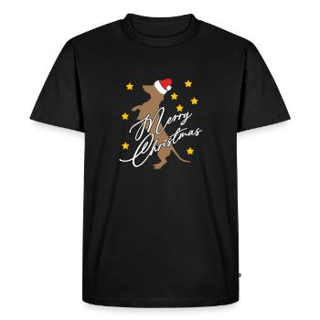 Joyeux Noël avec teckel avec bonnet de Père Noël - T-shirt Premium bio Homme - noir - Devant - Nico (187cm)