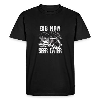 Chemise de pelle · Chantier · Machine de construction · Bière - T-shirt Premium bio Homme - noir - Devant - Nico (187cm)