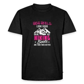 T-Shirt des montagnes · Alpinisme · Randonnée · Bottes de randonnée - T-shirt Premium bio Homme - noir - Devant - Nico (187cm)