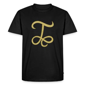 Alphabet T - or, lettre, alphabet, monogramme - T-shirt Premium bio Homme - noir - Devant - Nico (187cm)