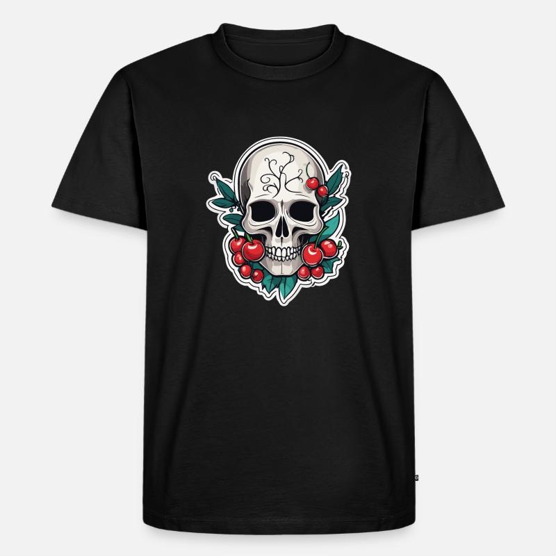 Skull with Cherrys - Männer Premium Bio T-Shirt - Schwarz