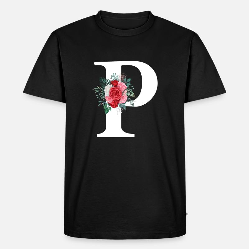 Roter Blumenbuchstabe P - Männer Premium Bio T-Shirt - Schwarz