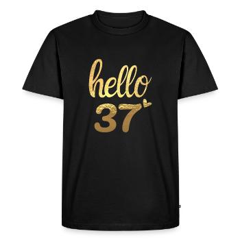 Hello 37 doré - T-shirt Premium bio Homme - noir - Devant - Nico (187cm)