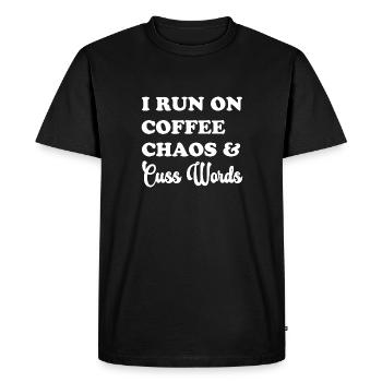 I run with coffee, chaos and swear words - Men's Premium Organic T-Shirt - black - Front - Nico (187cm)