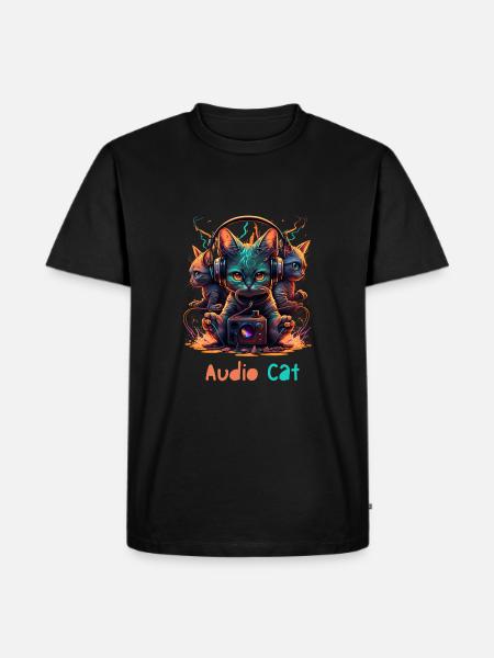 Audio Cat - Männer Premium Bio T-Shirt - Schwarz