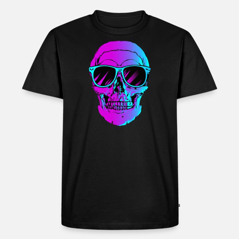 Synthwave Retro Schädel - Männer Premium Bio T-Shirt - Schwarz