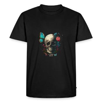 carpe diem - skull, butterfly, flowers - Men's Premium Organic T-Shirt - black - Front - Nico (187cm)
