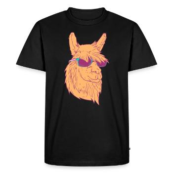 Cool Llama With Sunglasses Retro Vintage Style - Men's Premium Organic T-Shirt - black - Front - Nico (187cm)