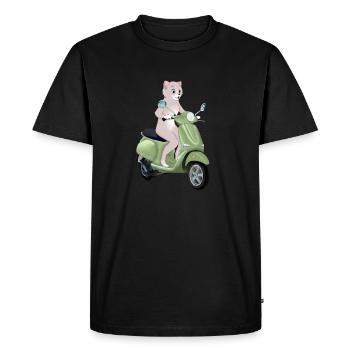 CAT ON A GREEN SCOOTER - Men's Premium Organic T-Shirt - black - Front - Nico (187cm)