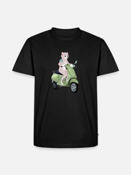 CAT ON A GREEN SCOOTER - Men's Premium Organic T-Shirt - black