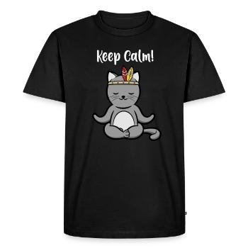 Gardez calme chat yoga méditation pilates cadeau - T-shirt Premium bio Homme - noir - Devant - Nico (187cm)