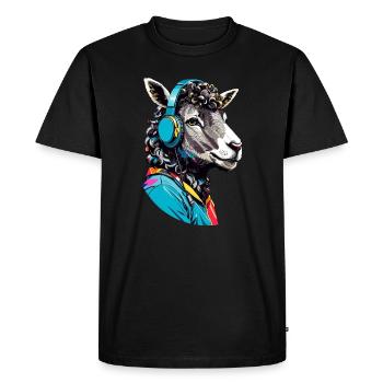 Mouton musical: Avec des écouteurs dans le - T-shirt Premium bio Homme - noir - Devant - Nico (187cm)