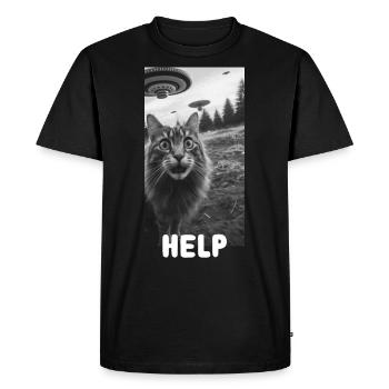 Drôle Chat Selfie Meme Alien UFO - T-shirt Premium bio Homme - noir - Devant - Nico (187cm)