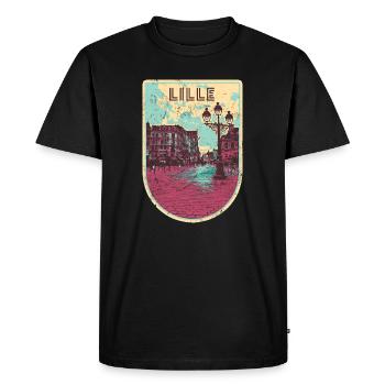 Badge retro, Lille France est ma ville natale - T-shirt Premium bio Homme - noir - Devant - Nico (187cm)